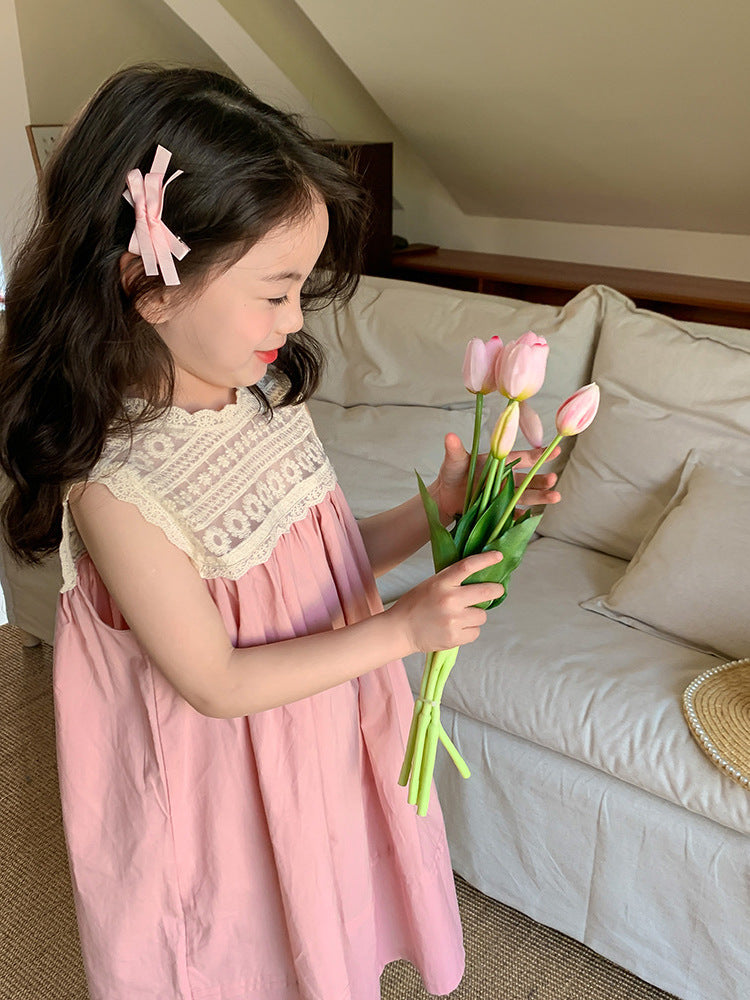 [5071013] - Baju Dress Atasan Tanpa Lengan Fashion Anak Perempuan - Motif Lace Neck