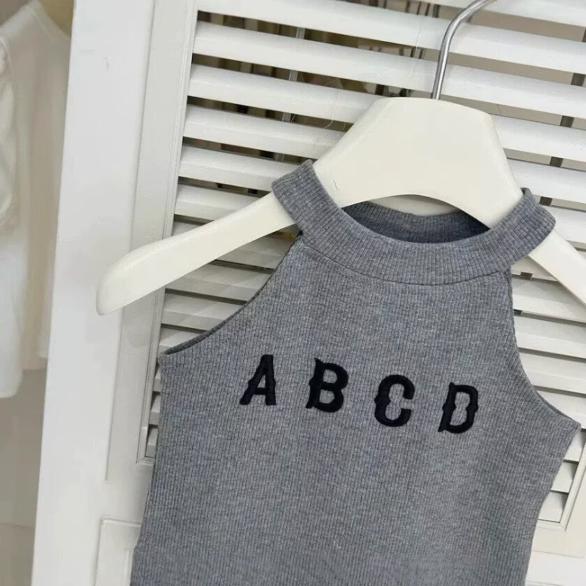 [5071174] - One Set 2in1 Baju Setelan Atasan Kaos Lengan Kutung Bawahan Rok Pendek Comfort Fashion Style Anak Perempuan Cewek - Motif Alhpabet ABCD - BABYHOKI STORE