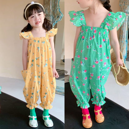 [507S143] - Baju Setelan Jumpsuit Kutung Fashion Anak Perempuan - Motif Flower Leaf