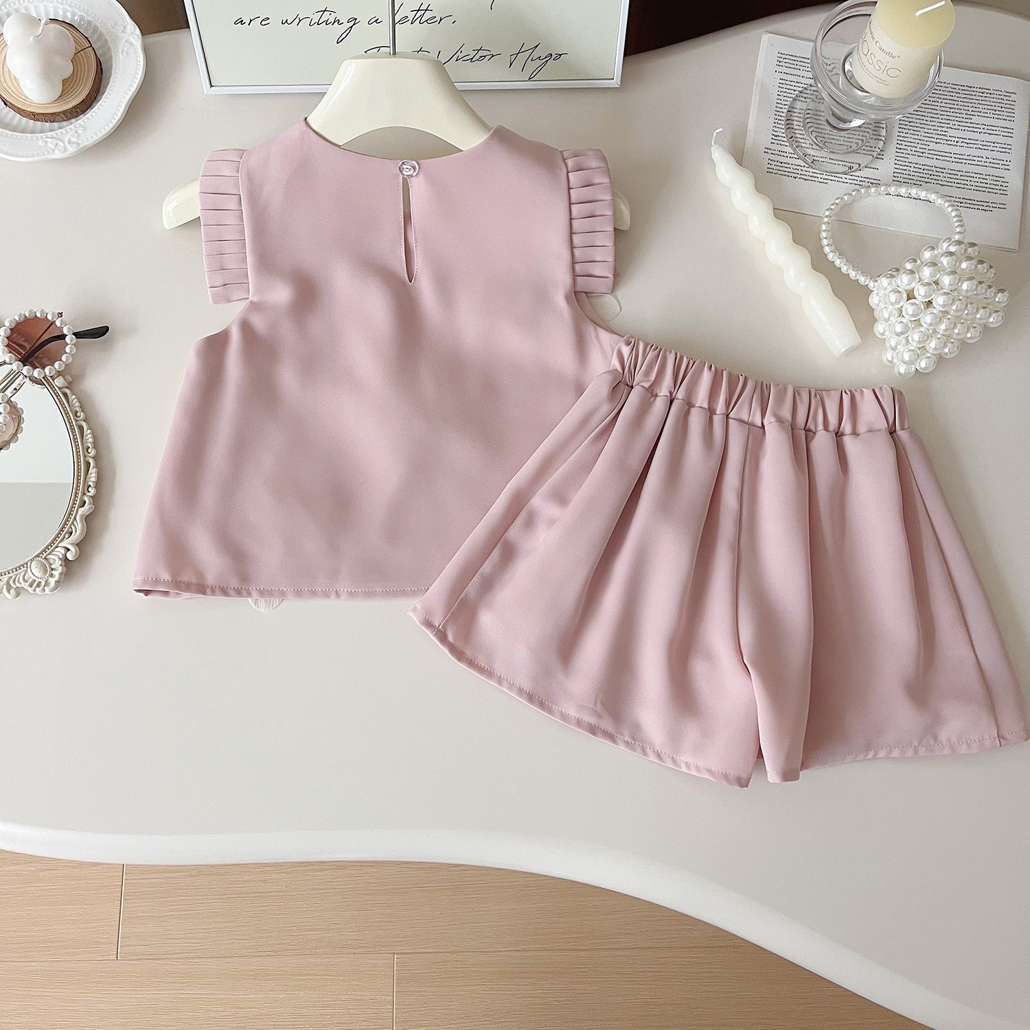 [963278] - One Set 2in1 Baju Setelan Atasan Blouse Lengan Kutung Bawahan Celana Pendek Style Korean Anak Perempuan Cewek - Motif Pearl Flower- BABYHOKI STORE