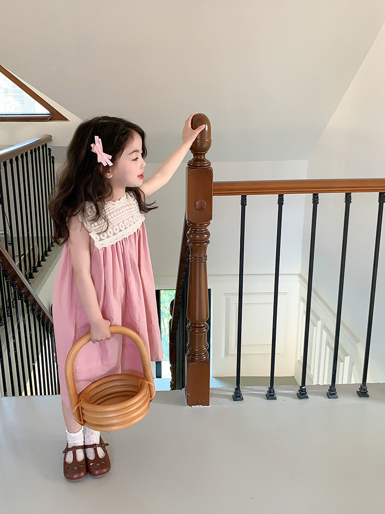 [5071013] - Baju Dress Atasan Tanpa Lengan Fashion Anak Perempuan - Motif Lace Neck
