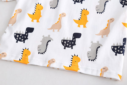 [345416] - Baju Setelan Kaos Lengan Pendek Celana Pendek Anak Laki-Laki Fashion - Motif Fin Dinosaur