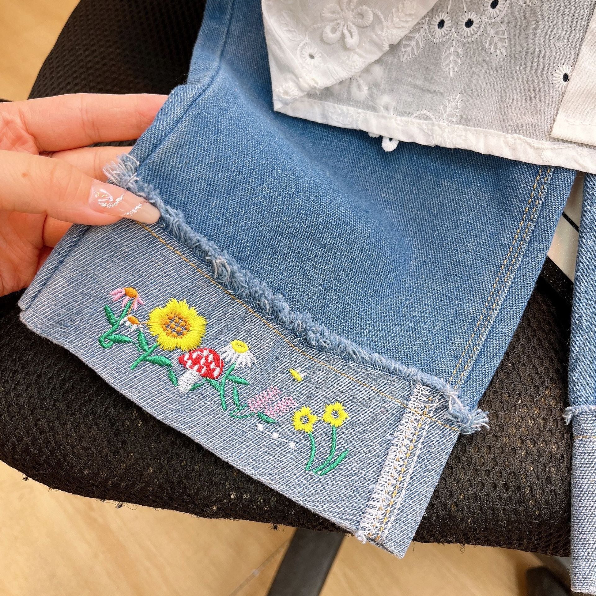 [363805] - Setelan 2in1 Baju Blouse Lengan Panjang Celana Panjang Jeans Fashion Anak Perempuan Cewek - Motif Little Flower