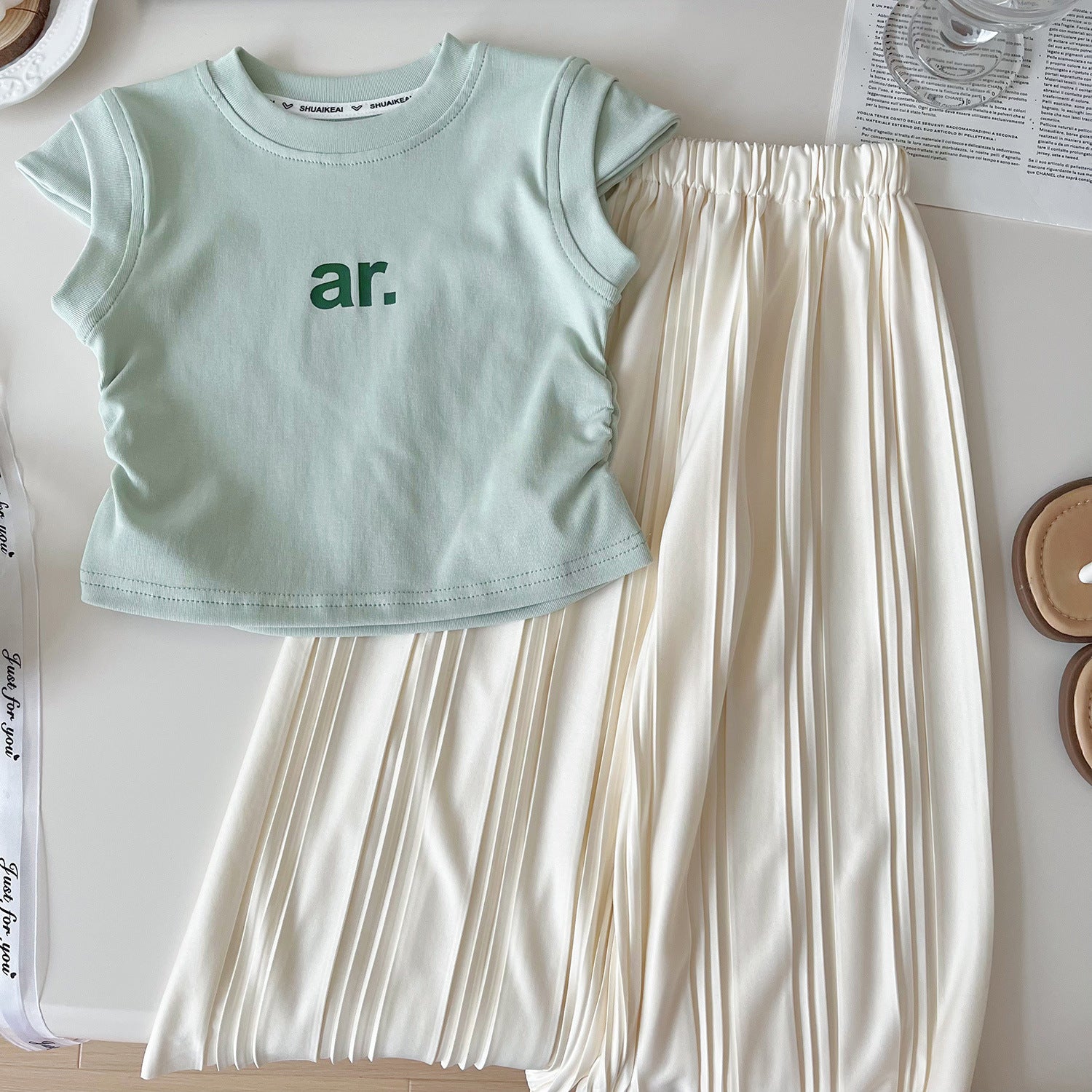 [963133] - One Set 2in1 Baju Setelan Atasan Kaos Lengan Kutung Bawahan Celana Panjang Comfort Version Style Anak Perempuan Cewek - Motif Pastel Green Color - BABYHOKI STORE - BABYHOKI STORE
