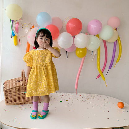 [507S158] - Baju Dress Lengan Pendek Fashion Anak Perempuan - Motif Polka Lace