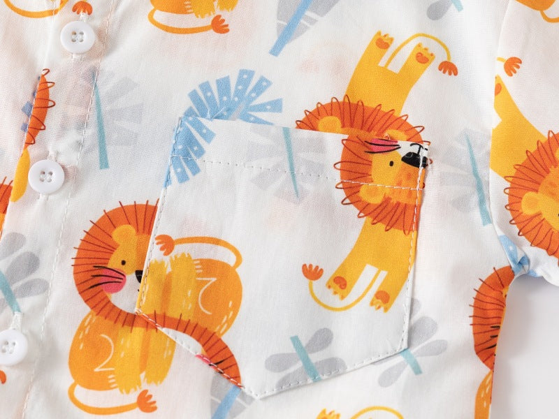 [383212] - Atasan Baju Kemeja Lengan Pendek Anak Laki-Laki - Motif Animal Car Letter Mix