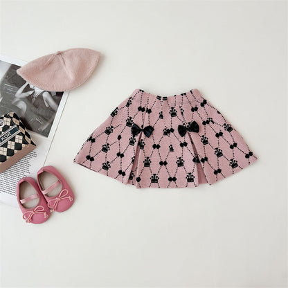 [363830] - Baju Setelan Lengan Panjang Bawahan Rok Pendek Fashion Anak Perempuan - Motif Ribbon Crown