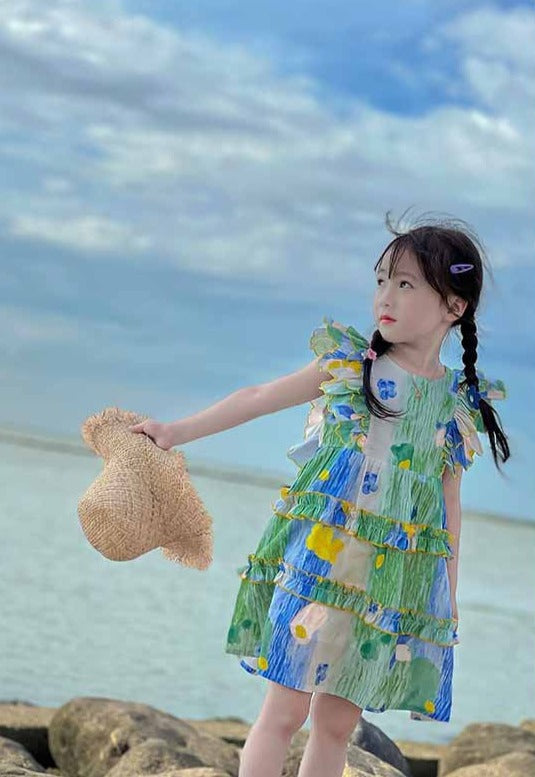 [507952] - Baju Dress Lengan Kutung Anak Perempuan Fashion - Motif Nature Color