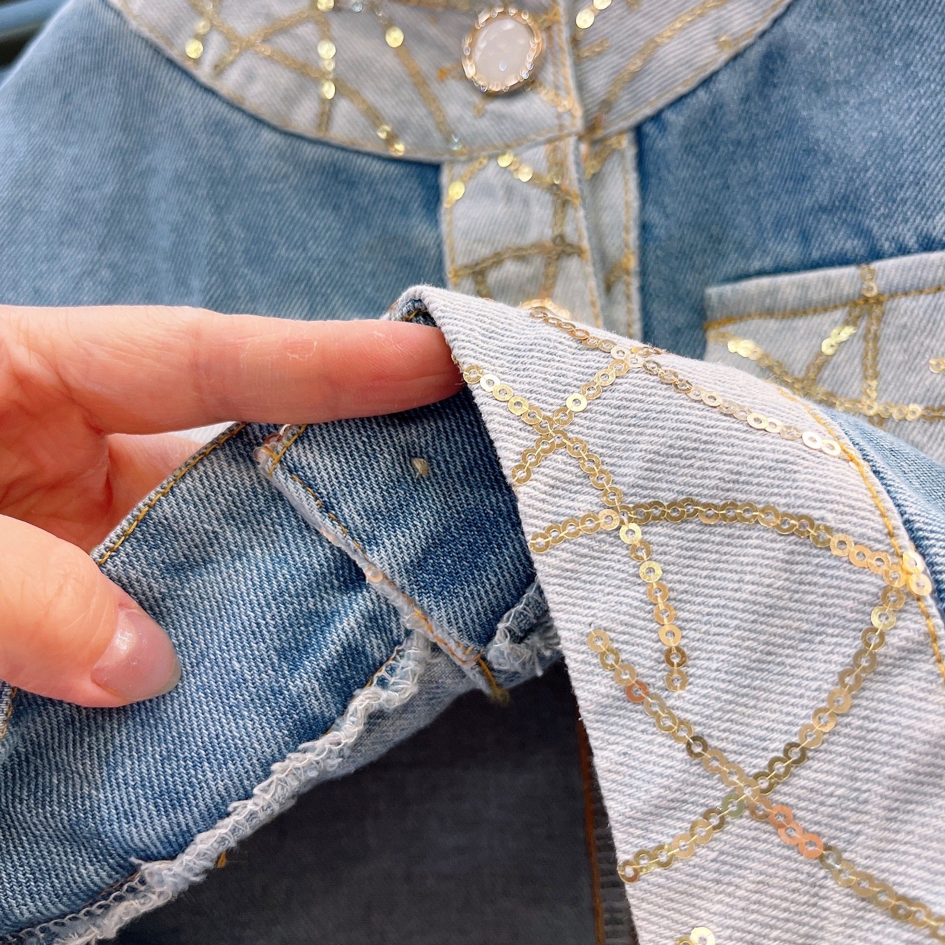 [363897] - One Set 2in1 Baju Setelan Atasan Lengan Panjang Denim Bawahan Celana Panjang Denim Fashion Anak Perempuan - Motif Round Jewelry - BABYHOKI STORE