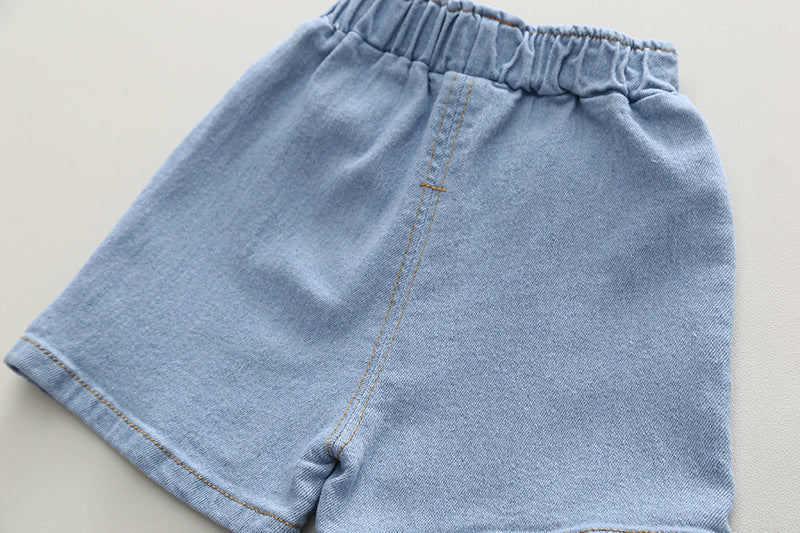 [340373] - Baju Setelan Blouse Celana Jeans Fashion Anak Perempuan - Motif Flower Brooch