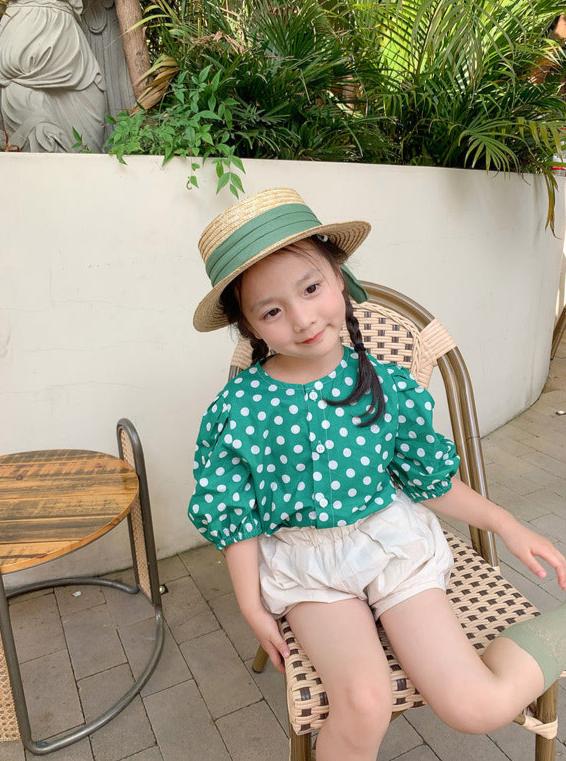 [507S1108] - Baju Atasan Lengan Pendek Blouse Fashion Anak Perempuan - Motif Polka Dot