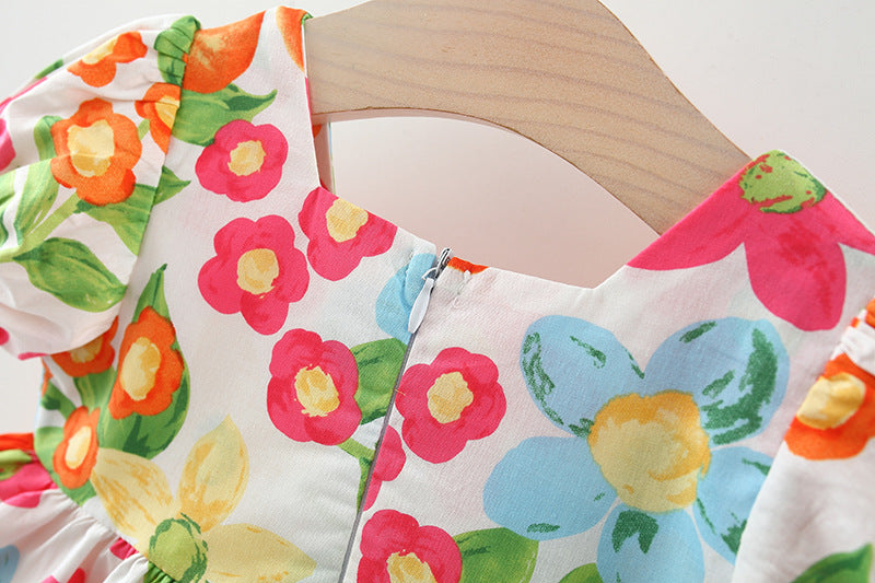 [340381] - Baju Mini Dress Lengan Pendek Fashion Anak Perempuan - Motif Color Flowers