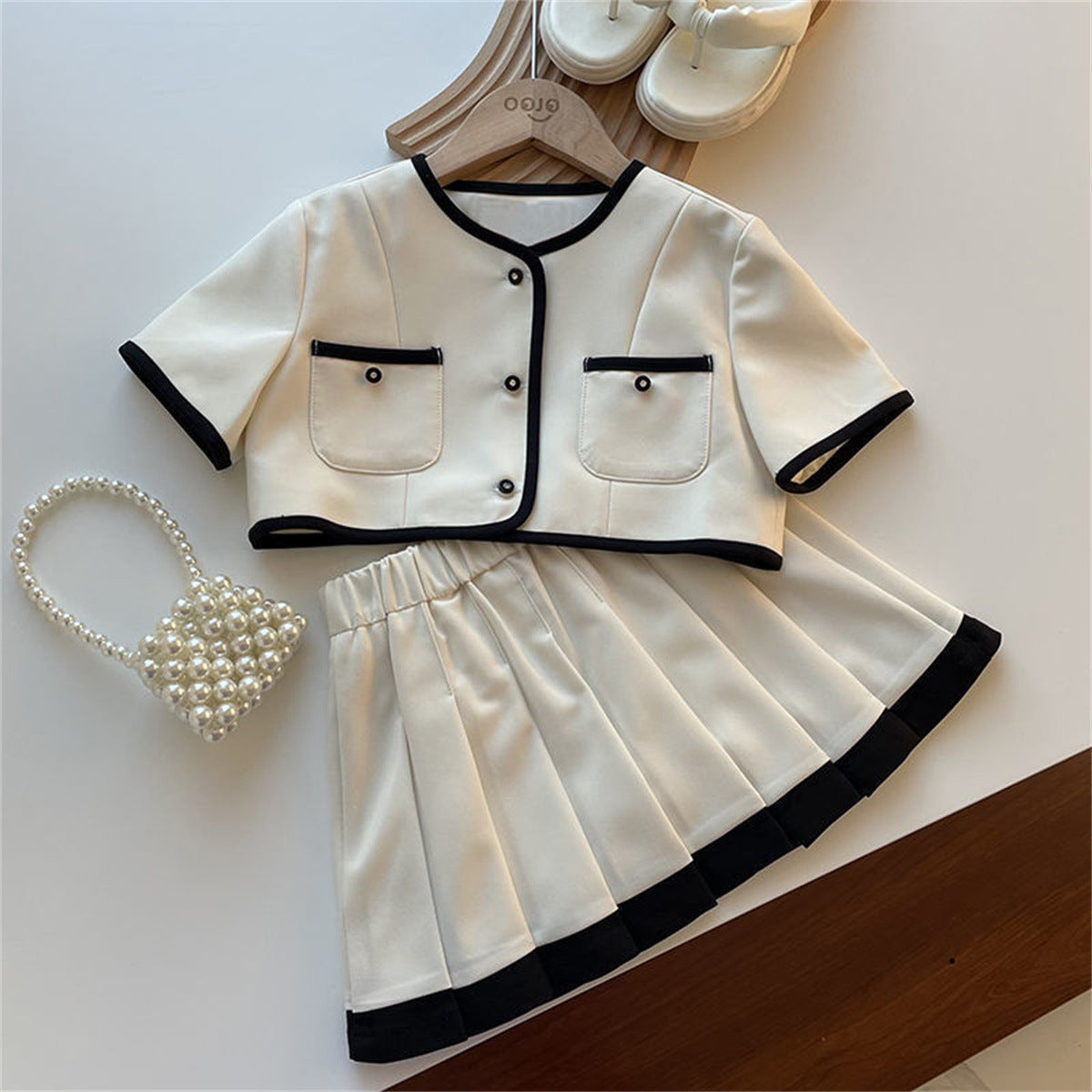 [363712] - Baju Setelan Atasan Crop Bawahan Rok Fashion Anak Perempuan - Motif Casual Plain