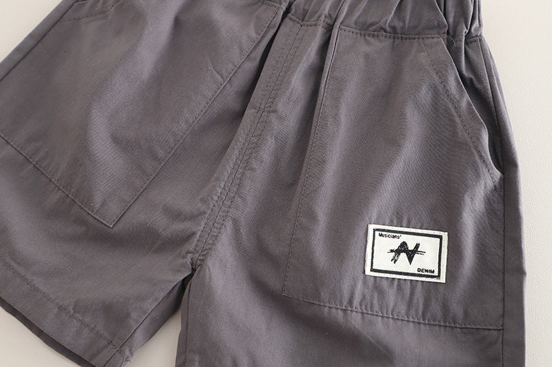 [345498] - One Set 2in1 Baju Setelan Summer Atasan Lengan Pendek Bawahan Celana Pendek Fashionable Beachwear Anak Cowok Laki-Laki - Motif Gradation Basic Color Pocket - BABYHOKI STORE - BABYHOKI STORE