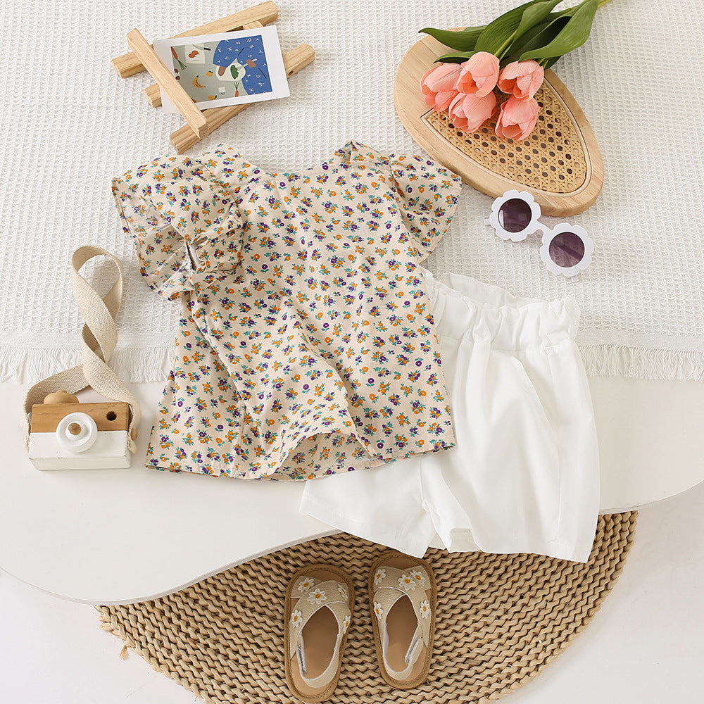 [963269] - One Set 2in1 Baju Setelan Atasan Blouse Lengan Kutung Bawahan Celana Pendek Korean Style Anak Perempuan Cewek - Motif Small Flower - BABYHOKI STORE