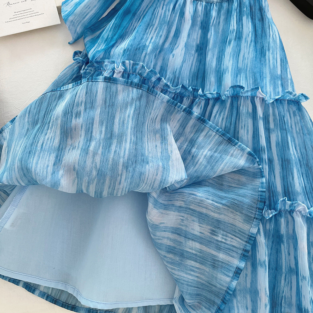 [963152] - Baju Gaun Dress Ruffled Lengan Kutung Anak Perempuan Cewek - Motif Blue Striped - BABYHOKI STORE - BABYHOKI STORE