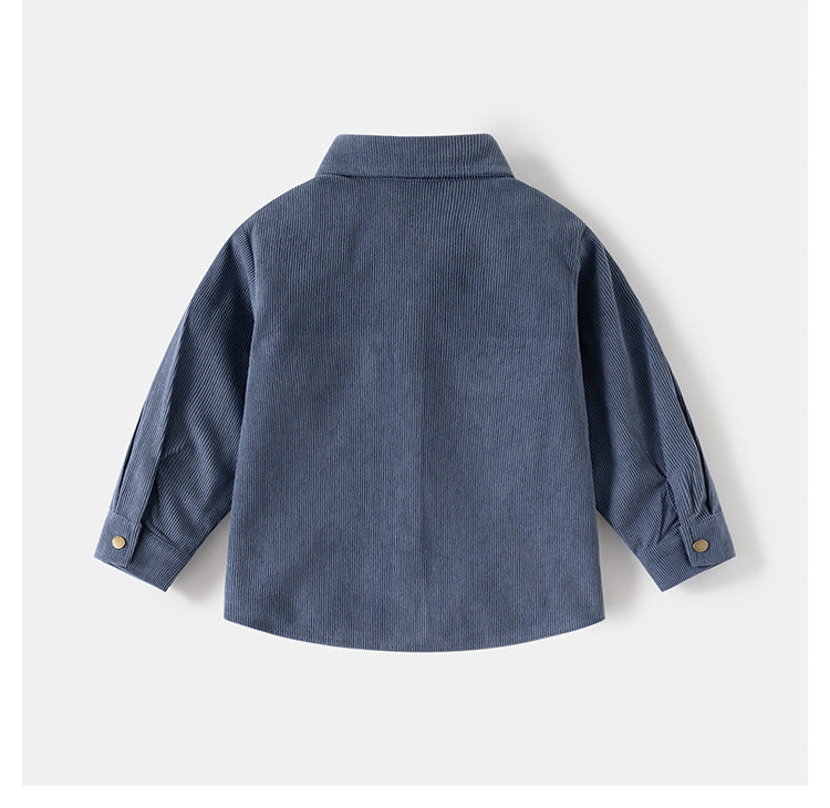 [5131128] - Baju Atasan Kemeja Kancing Lengan Panjang Corduroy Fashion Anak Laki Laki Cowok - Motif Collared Solid Color - BABYHOKI STORE - BABYHOKI STORE