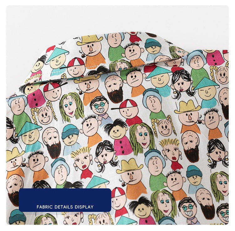 [5131109] - Baju Atasan Kemeja Lengan Pendek Fashion Anak Laki-Laki - Motif People Painting