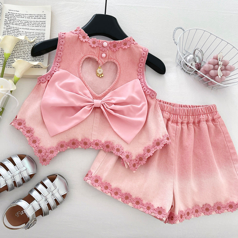 [963129] - One Set 2in1 Baju Setelan Atasan Lengan Kutung Bawahan Celana Pendek Korean Version Style Anak Perempuan Cewek - Motif Flower 3D - BABYHOKI STORE - BABYHOKI STORE