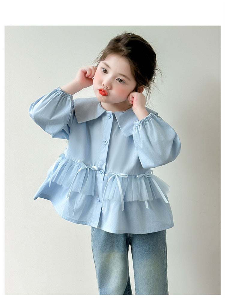 [963127] - One Set 2in1 Baju Setelan Atasan Blouse Lengan Panjang Bawahan Celana Panjang Jeans Korean Fashion Style Anak Perempuan Cewek - Motif Top Bow Bottom Love - BABYHOKI STORE