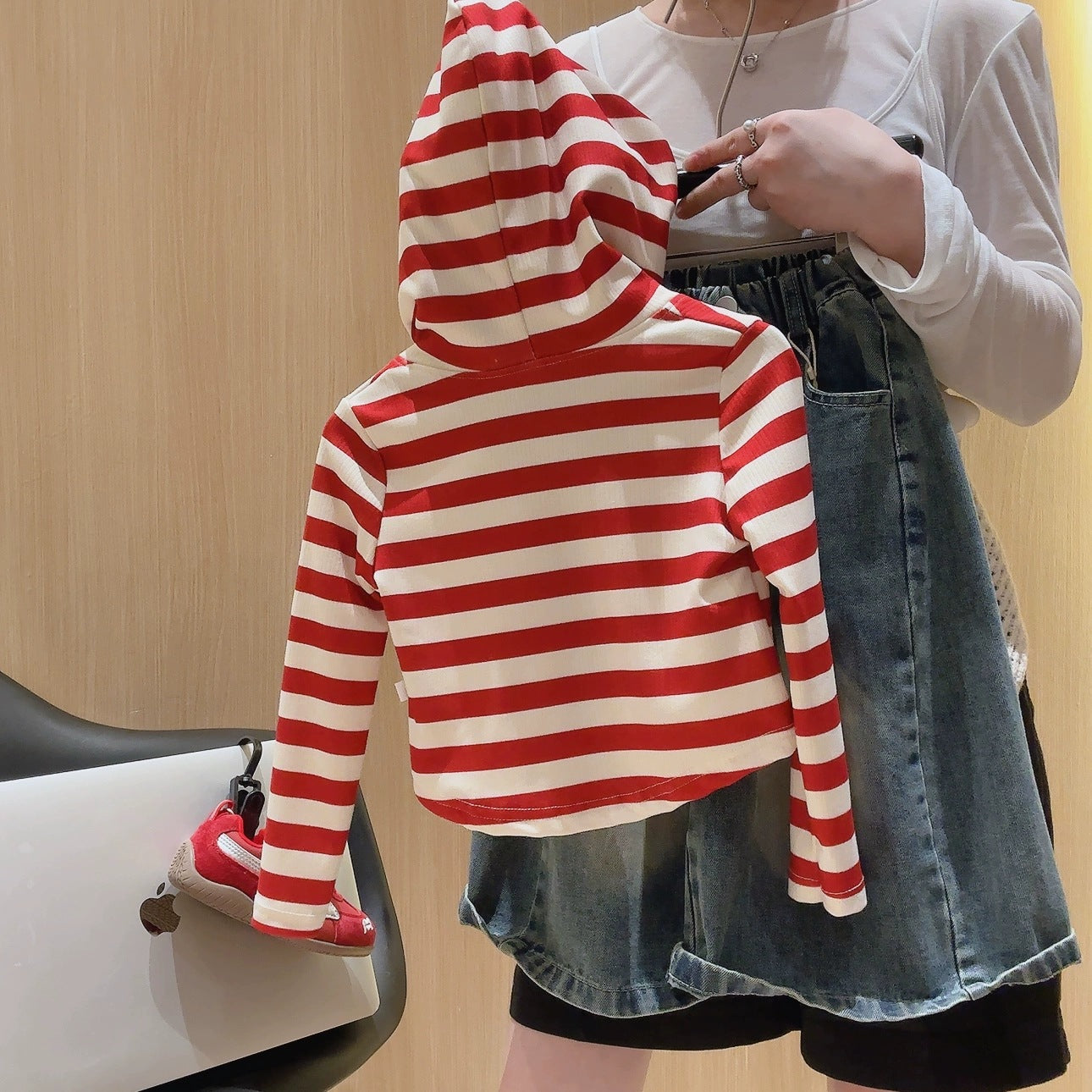 [363929] - One Set 2in1 Baju Setelan Atasan Jaket Hoodie Lengan Panjang Bawahan Celana Panjang Kulot Jeans Korean Fashion Anak Cewek Perempuan - Motif Top Color Stripe - BABYHOKI STORE