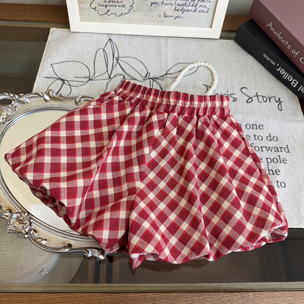 [963217] - One Set 2in1 Baju Setelan Atasan Kaos Lengan Kutung Bawahan Celana Pendek Korean Style Anak Perempuan Cewek - Motif Bottom Plaid - BABYHOKI STORE