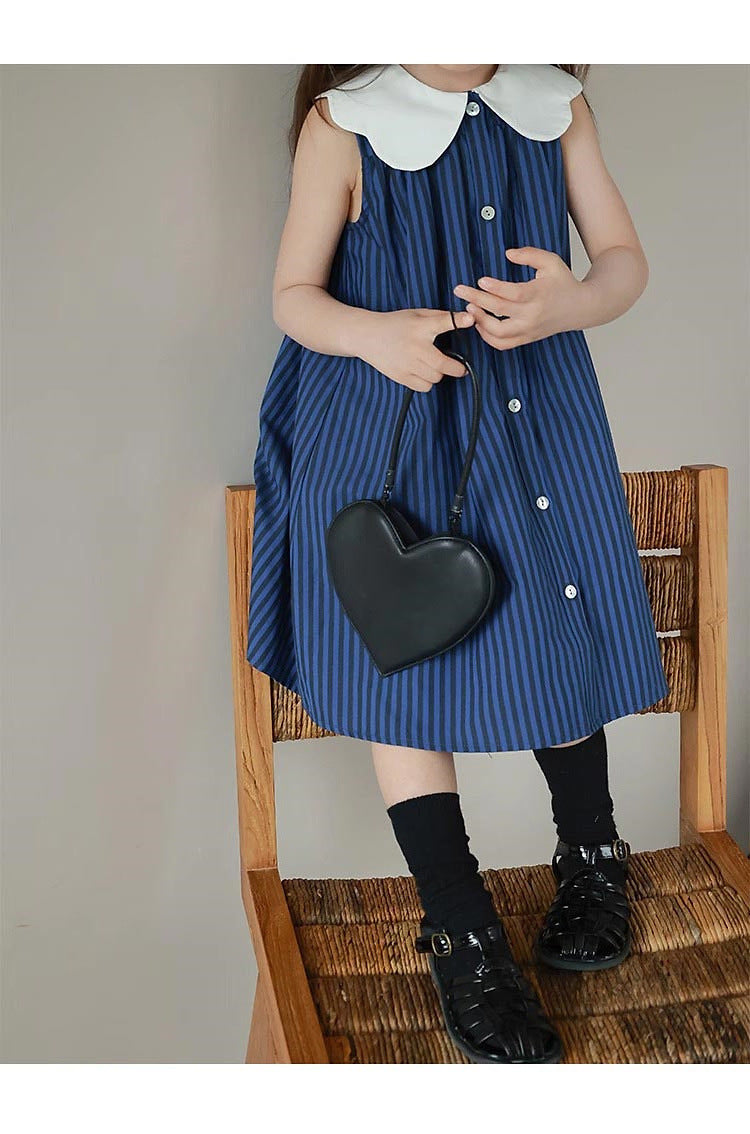 [5071195] - Baju Gaun Dress Princess Lengan Kutung Korean Version Style Anak Perempuan Cewek - Motif Dark Line Color - BABYHOKI STORE