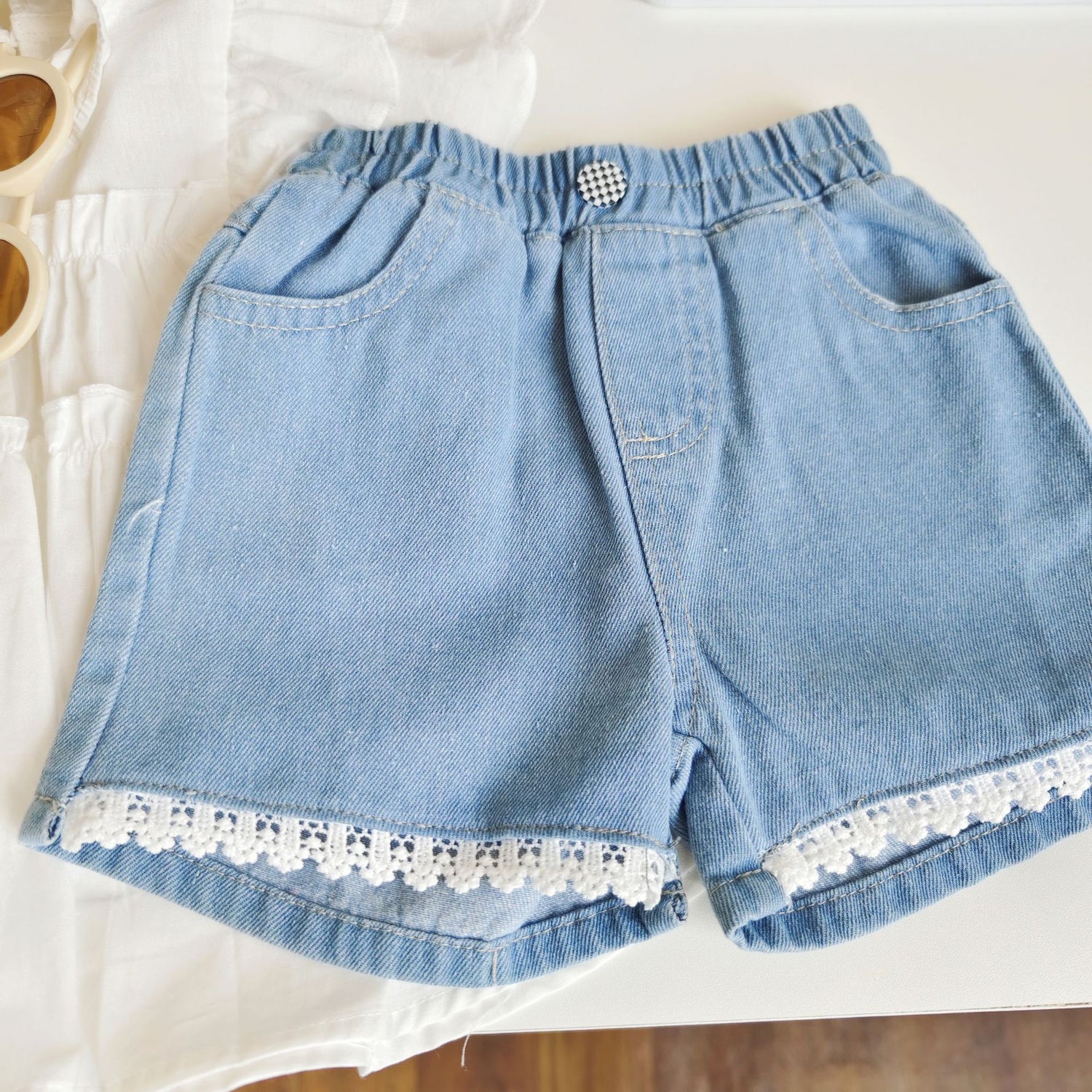 [363670] - Setelan Baju Blouse Celana Pendek Jeans Import Anak Perempuan Fashion - Motif Cute Plain