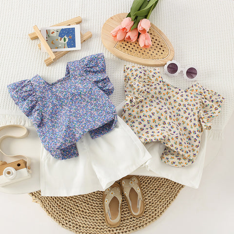 [963269] - One Set 2in1 Baju Setelan Atasan Blouse Lengan Kutung Bawahan Celana Pendek Korean Style Anak Perempuan Cewek - Motif Small Flower - BABYHOKI STORE