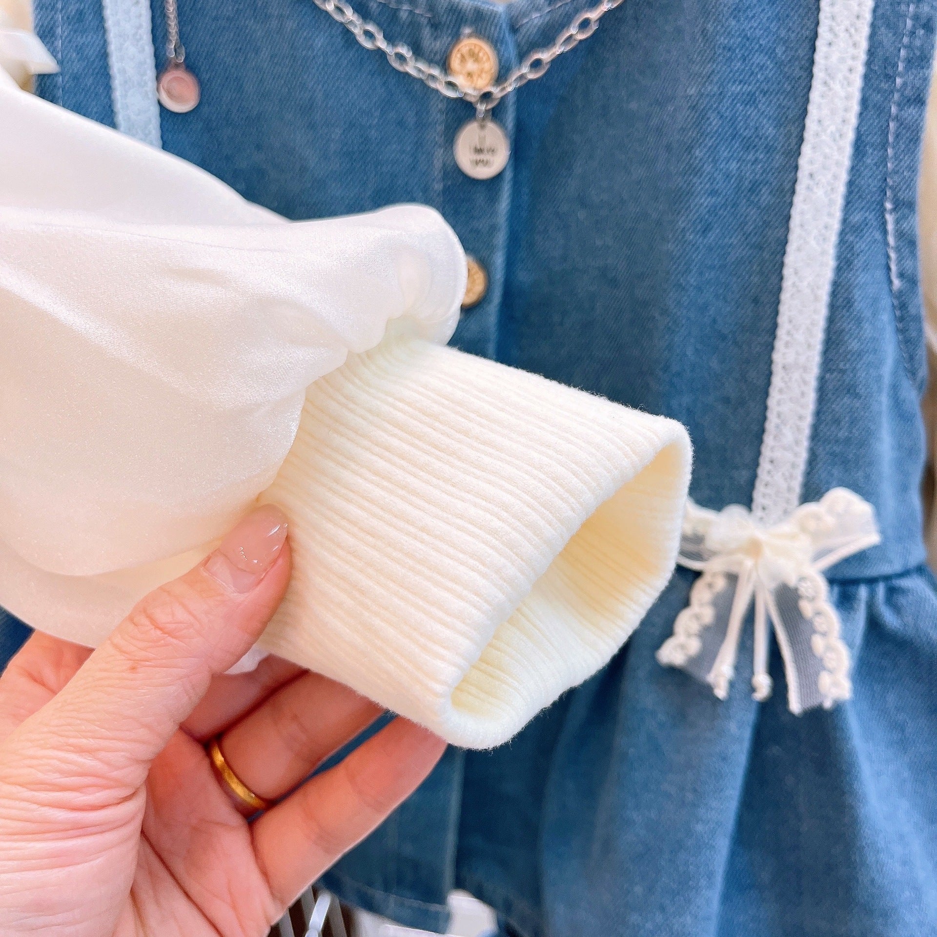 [363919] - One Set 3in1 Baju Setelan Atasan Blouse Lengan Panjang Vest Rompi Kutung Jeans Bawahan Celana Panjang Kulot Fashion Anak Cewek Perempuan - Motif Cute Ribbon - BABYHOKI STORE - BABYHOKI STORE