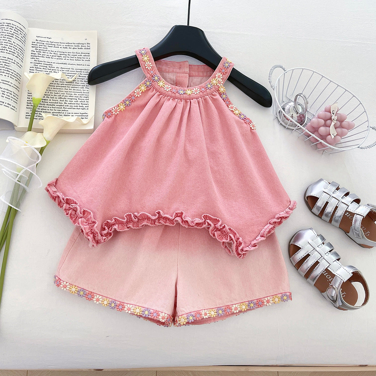 [963120] - One Set 2in1 Baju Setelan Atasan Lengan Kutung Bawahan Celana Pendek Korean Fashion Style Anak Perempuan Cewek - Motif Small Flower - BABYHOKI STORE
