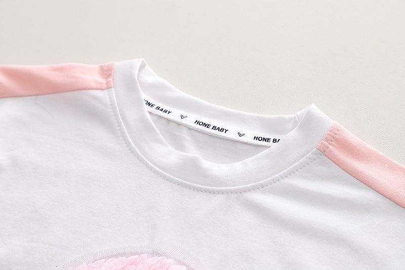 [340403] - Setelan Baju Kaos 3D Celana Pendek Jeans Anak Perempuan Fashion - Motif Plain Rainbow
