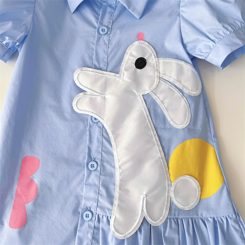 [363756] - Baju Dress Lengan Pendek Fashion Anak Perempuan - Motif Rabbit Hop