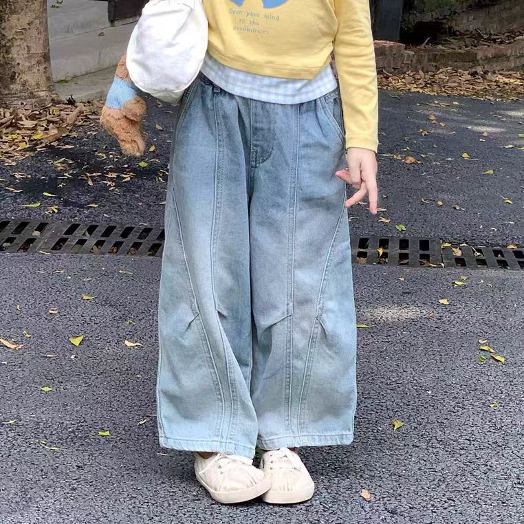 [363898] - One Set 2in1 Baju Setelan Atasan Kaos Lengan Panjang Bawahan Celana Panjang Denim Fashion Anak Perempuan - Motif Splicing Bow Top - BABYHOKI STORE