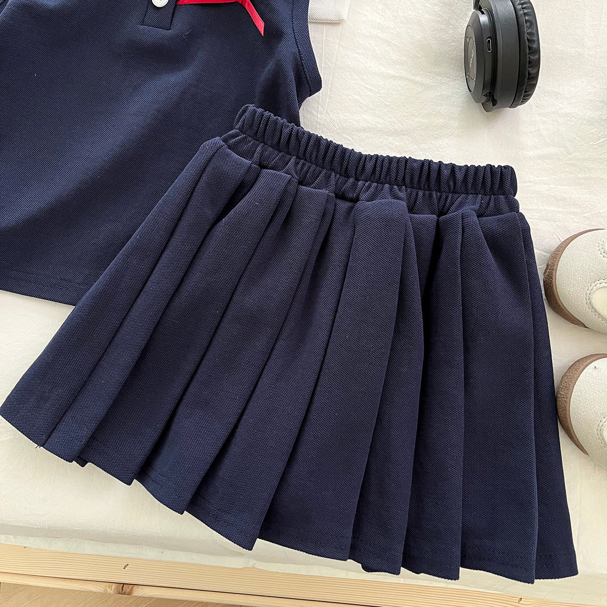 [963255] - One Set 2in1 Baju Setelan Atasan Kerah Lengan Kutung Bawahan Celana Rok Pendek Style Korean Anak Perempuan Cewek - Motif Small Bow - BABYHOKI STORE