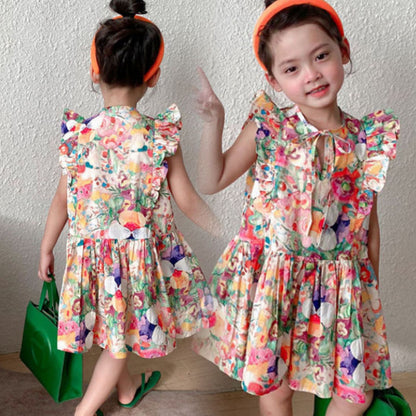 [507S123] - Baju Dress Tanpa Lengan Fashion Anak Perempuan - Motif Colorful Flower