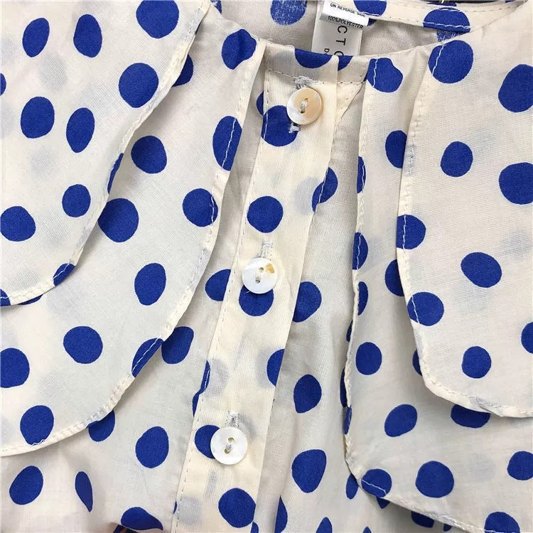 [363787] - Oneset Mewah Setelan Baju Blouse Lengan Panjang Celana Jeans Panjang Fashion Anak Perempuan Cewek - Motif Polka Denim