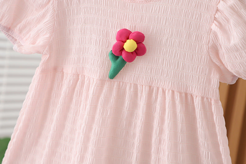 [352384] - Baju Mini Dress Lengan Balon Fashion Anak Perempuan - Motif Fat Flower