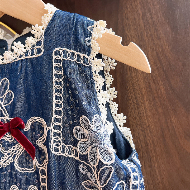 [963212] - Baju Gaun Dress Summer Lengan Kutung Korean Version Style Anak Perempuan Cewek - Motif Ribbon Flower - BABYHOKI STORE - BABYHOKI STORE