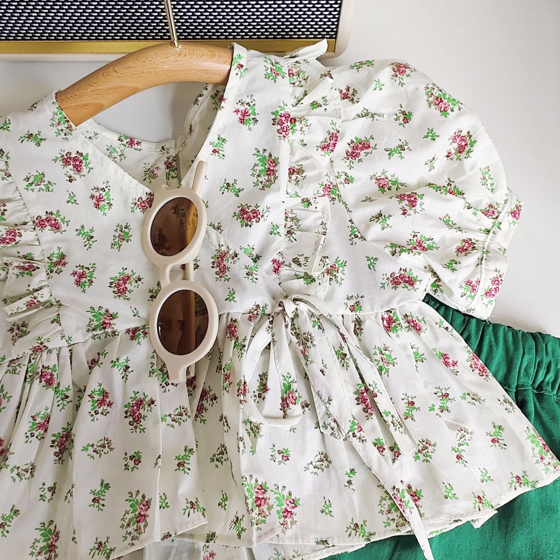 BABYHOKI STORE Usia 7 8 9 10 Tahun Baju Anak Tanggung Cewek [363624] - Setelan Blouse Bawahan Pendek Anak Perempuan - Motif Tie Flowers