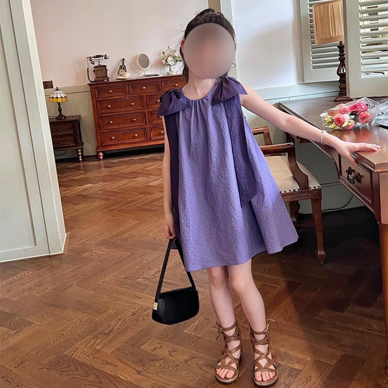 [5071115] - Baju Dress Gaun Lengan Kutung Fashion Korean Style Anak Perempuan Cewek - Motif French Purple - BABYHOKI STORE