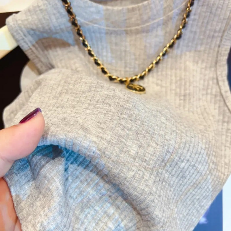 [963104] - One Set 3in1 Baju Setelan Atasan Kaos Lengan Kutung Vest Kutung Denim Bawahan Rok Panjang Fashion Korean Style Anak Perempuan Cewek - Motif Bottom Lace - BABYHOKI STORE