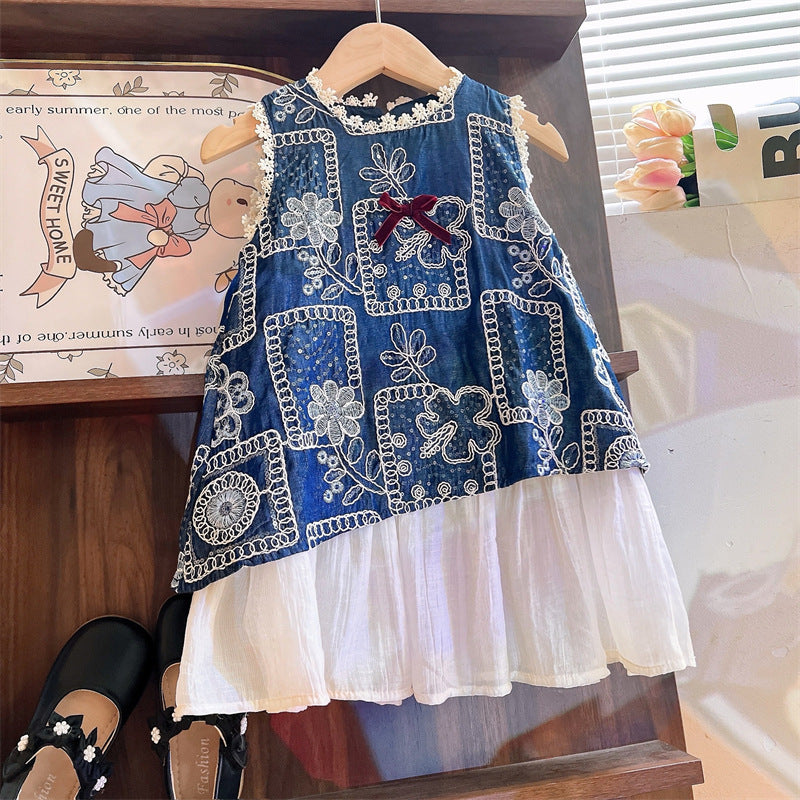 [963212] - Baju Gaun Dress Summer Lengan Kutung Korean Version Style Anak Perempuan Cewek - Motif Ribbon Flower - BABYHOKI STORE - BABYHOKI STORE