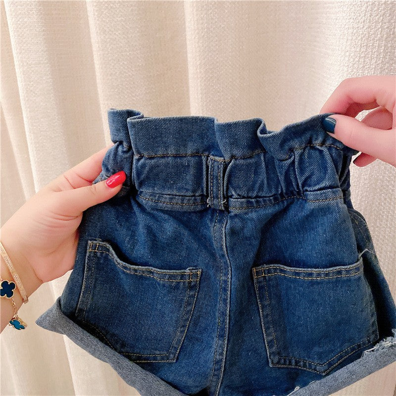 [508224]- Celana Pendek Highwaist Jeans Hotpants Anak Perempuan - Motif Upper Rubber