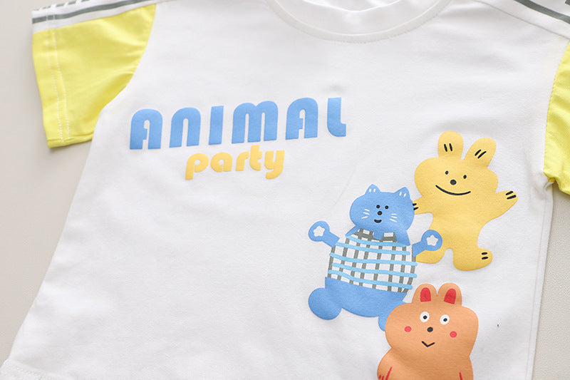 [345422] - Baju Setelan Kaos Lengan Pendek Celana Pendek Anak Cowok Fashion - Motif Animal Party