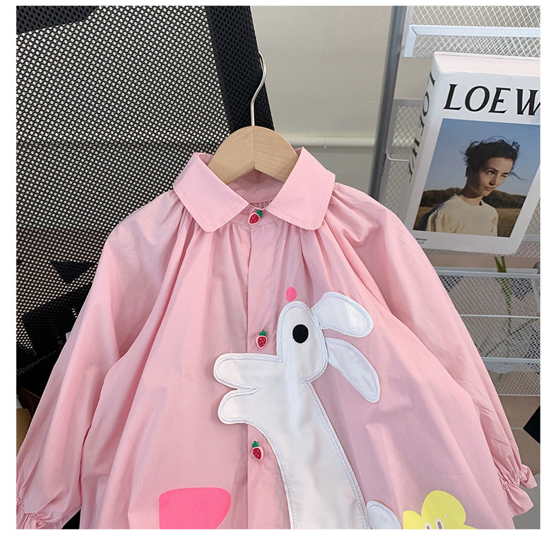 [363666] - Baju Dress Kemeja Tunik Lengan Panjang Import Anak Perempuan Fashion - Motif Cute Rabbit