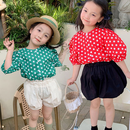 [507S1108] - Baju Atasan Lengan Pendek Blouse Fashion Anak Perempuan - Motif Polka Dot