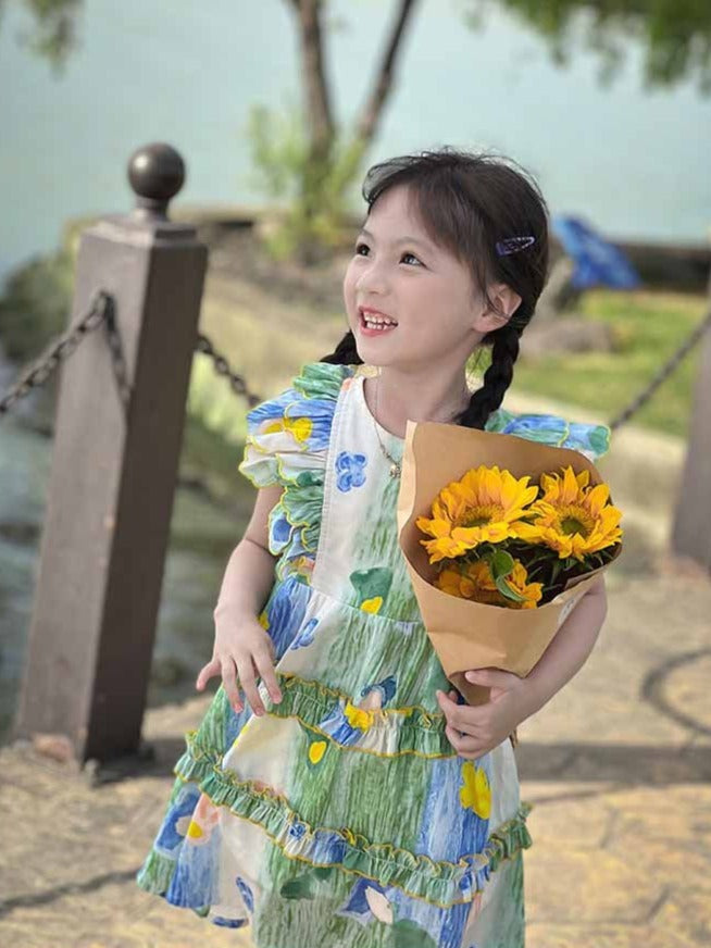 [507952] - Baju Dress Lengan Kutung Anak Perempuan Import Fashion - Motif Nature Color