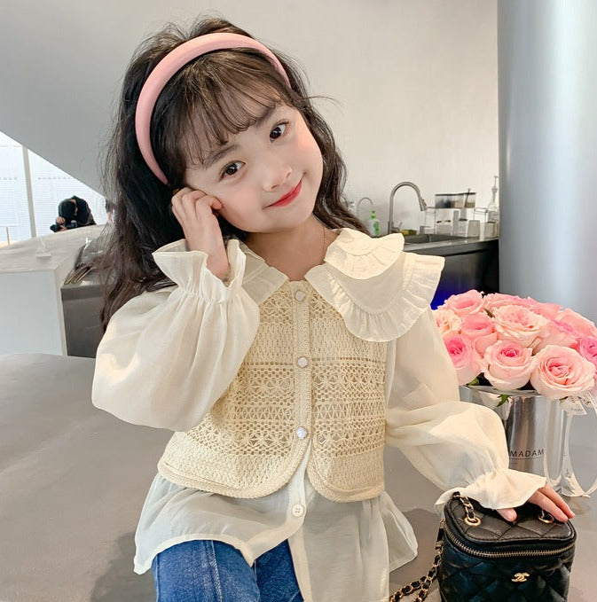 [363697] - Setelan Baju Blouse Celana Jeans Panjang Fashion Anak Perempuan - Motif Lace Knit