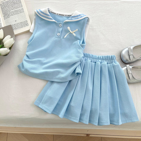 [963253] - One Set 2in1 Baju Setelan Atasan Kerah Lengan Kutung Bawahan Celana Rok Pendek Sporty Korean Style Anak Perempuan Cewek - Motif Bottom Ruffled - BABYHOKI STORE